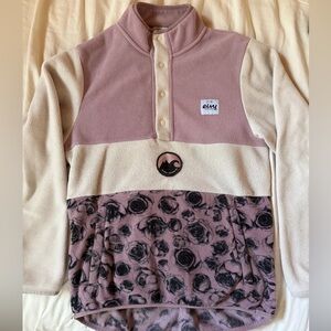 Eivy Floral Pink and Cream Fleece Snap Pullover small